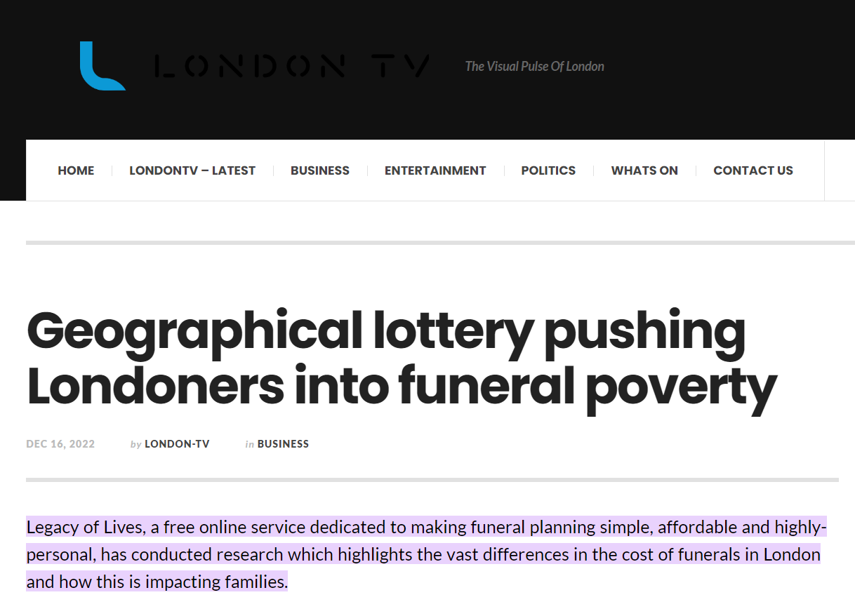 Differences in the cost of funerals in London